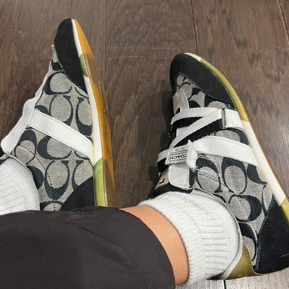 Coach Black and White Signature Logo Sneakers - Picture 3 of 6